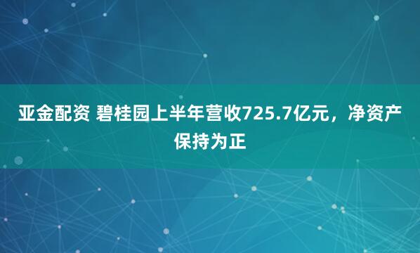 亚金配资 碧桂园上半年营收725.7亿元，净资产保持为正