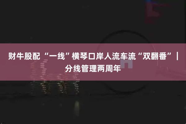财牛股配 “一线”横琴口岸人流车流“双翻番”︱分线管理两周年